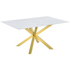 Best Quality Furniture Tempered Glass Dining Table With White Marble Design
