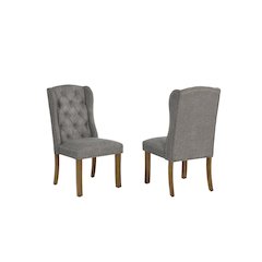 Dark Grey Dining Chair With Linen Fabric (Set Of 2)