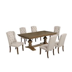 Traditional Dinging Set With 6 Beige Side Chairs And One 72" Wood Dining Table