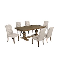 Traditional Dinging Set With 6 Beige Side Chairs And One 72" Wood Dining Table