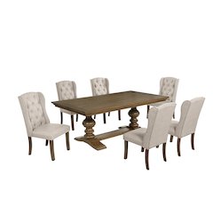 Traditional Dinging Set With 6 Beige Side Chairs And One 72" Wood Dining Table