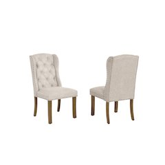 Beige Dining Chair With Linen Fabric (Set Of 2)