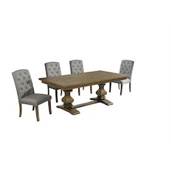 5 Piece Traditional Dining Set With Grey Side Chairs