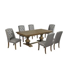 7 Piece Traditional Dining Set With Grey Side Chairs