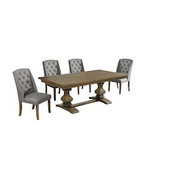5 Piece Traditional Dining Set With Grey Side Chairs