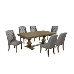7 Piece Traditional Dining Set With Grey Side Chairs