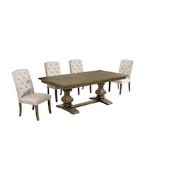 5 Piece Traditional Dining Set With Beige Side Chairs