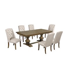 7 Piece Traditional Dining Set With Beige Side Chairs