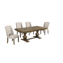 5 Piece Traditional Dining Set With Beige Side Chairs