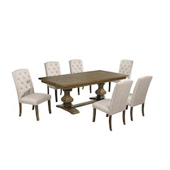 7 Piece Traditional Dining Set With Beige Side Chairs