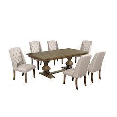 7 Piece Traditional Dining Set With Beige Side Chairs
