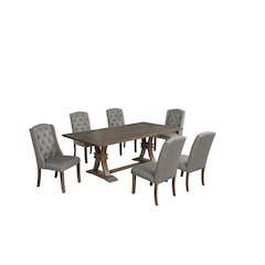 7 Piece Traditional Dining Set With Dark Grey Side Chairs