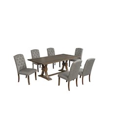7 Piece Traditional Dining Set With Dark Grey Side Chairs