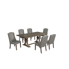 7 Piece Traditional Dining Set With Dark Grey Side Chairs