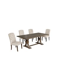 5 Piece Traditional Dining With Beige Dining Chairs