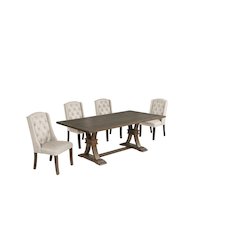 5 Piece Traditional Dining With Beige Dining Chairs