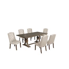 7 Piece Traditional Dining Set With Beige Side Chairs