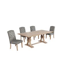 5 Piece Traditional Dining Table With Dark Grey Side Chairs