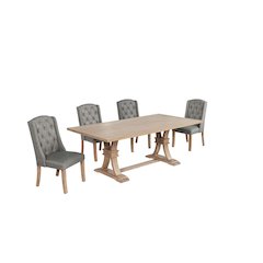 5 Piece Traditional Dining Table With Dark Grey Side Chairs