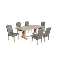 7 Piece Traditional Dining Table With Dark Grey Side Chairs