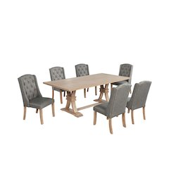 7 Piece Traditional Dining Table With Dark Grey Side Chairs