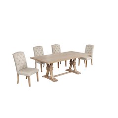 5 Piece Traditional Dining Table With Beige Side Chairs