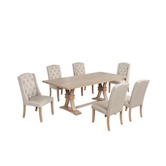 7 Piece Traditional Dining Table With Beige Side Chairs