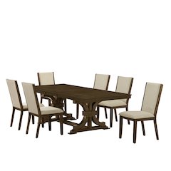 7pc Extandable Wood Dining Table Set Cherry Color
