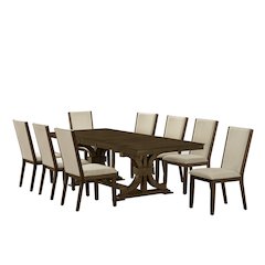 9pc Extandable Wood Dining Table Set Cherry Color