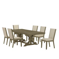 7pc Extandable Wood Dining Table Set Ash Wood Color
