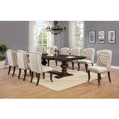 Classic 9pc Dining Set w/Uph Wingback Chairs Tufted & Naildhead Trim, Table w/Center 20" Leaf, Beige