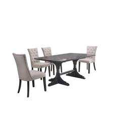 5 Piece Dining Set, Weathered Gray Dining Table & 5 Side Chairs in Beige Linen