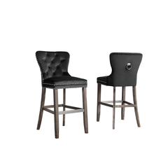 29" Tufted Velvet Upholstered Bar stool in Black, Set of 2