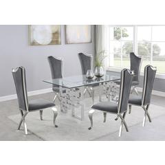 7-Piece Dining Set with Stainless Steel-Legged Dining Chairs in Grey