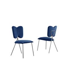 Set of 4, Navy Blue Velvet Guest Side Chair with Wingback, Chrome