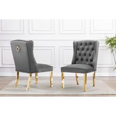 Tufted Velvet Upholstered Side Chairs, 4 Colors to Choose (Set of 2) - Dark grey 567