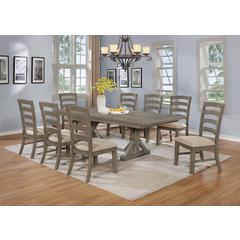 Classic 9pc Dining Set with Extendable Dining table with 18" Leaf and Wood and Linen Side Chairs