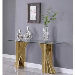 Glass Console Table with Stainless Steel Double Gold Base