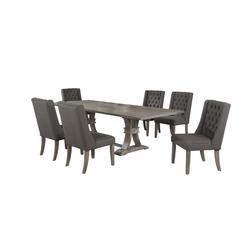 7 Piece Dining Set Extendable w/two 16"Side Leaves Extension & 6 Chairs in Dark Grey Linen