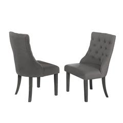 Classic Upholstered Side Chair Tufted in Linen Fabric w/Nailhead Trim **Set of 2**, Gray