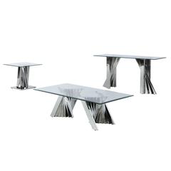 Glass Coffee Table Sets: Coffee Table, End Table, Console Table with Stainless Steel Base