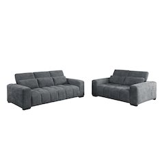 2Pc Sofa & Loveseat Set In Dark Gray With Adjustable Backrest