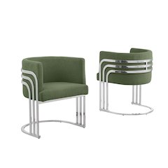 Best Quality Furniture Green Teddy Fur Barrel Chair, Set Of Two