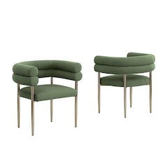 Green with Gold Teddy Fur Upholstered side chairs, SET OF 2