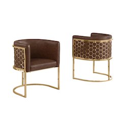 Leather-Aire Side Chairs with Honeycomb Gold Chrome Set of 2
