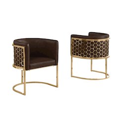 Leather-Aire Side Chairs with Honeycomb Gold Chrome Set of 2