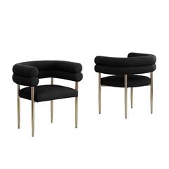 Black with gold teddy fur upholstered side chairs, SET OF 2