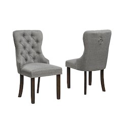 2pc Gray Button Tufted Wing Back Chairs
