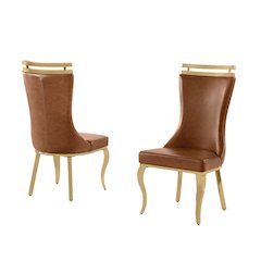 2pc Toffee Leathaire  Gold Stainless Steel Base