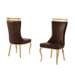2pc Espresso Leathaire  Gold Stainless Steel Base
